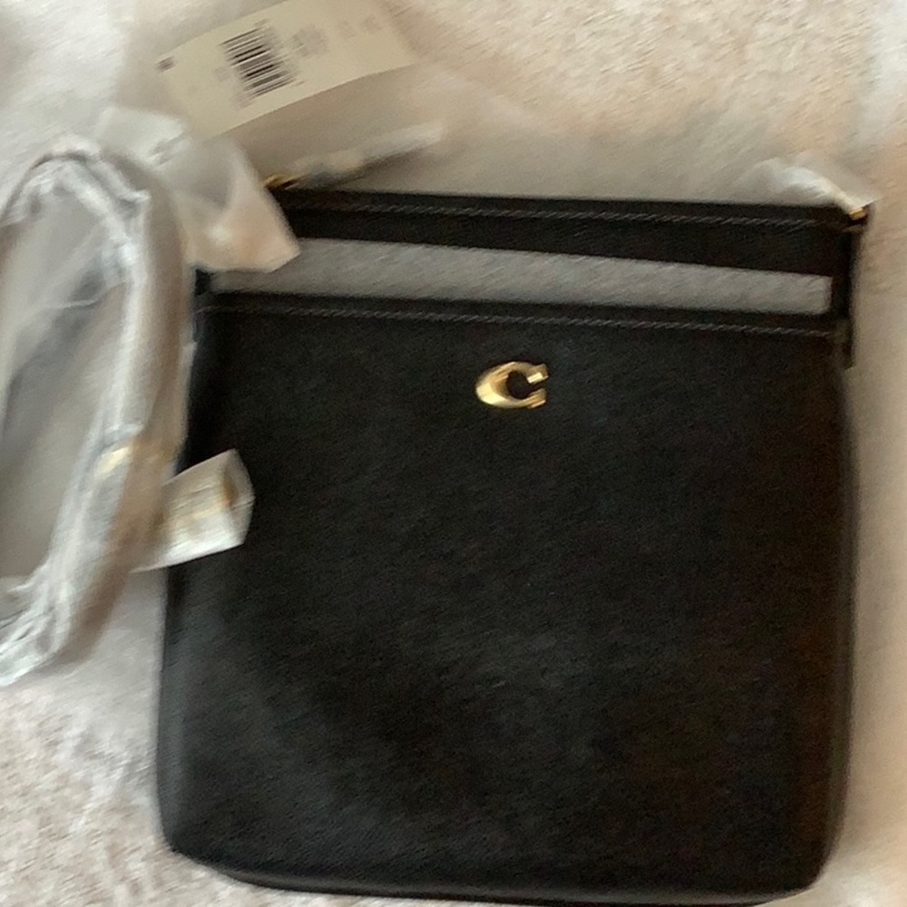 BRAND NEW - Coach Black Leather Shoulder Bag with Logo